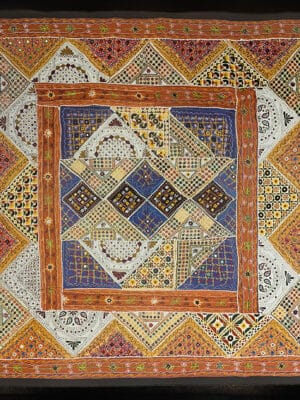 INDIA AGRA OR RAJESTAN HAND EMBROIDERY TEXTILE 7.6 X 7.6